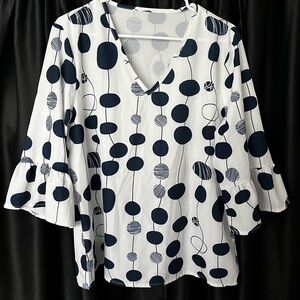 Navy and White Polka Dot Women's Top